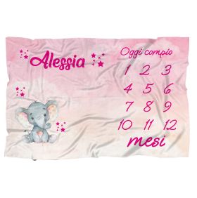 Coperta calendario complimese neonato personalizzata con nome Dolce  Elefantino 