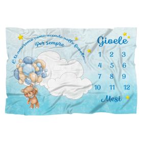 Coperta calendario complimese neonato personalizzata con nome orsetto  balloons 